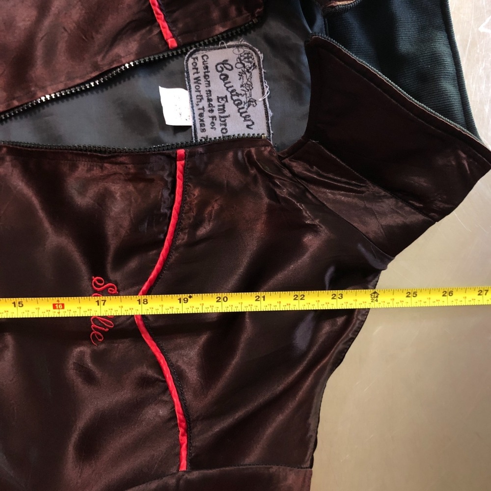 RARE Vintage 80s Rodeo Exchange Fort Worth Stockyards Satin Jacket Western Brown - Picture 7 of 7